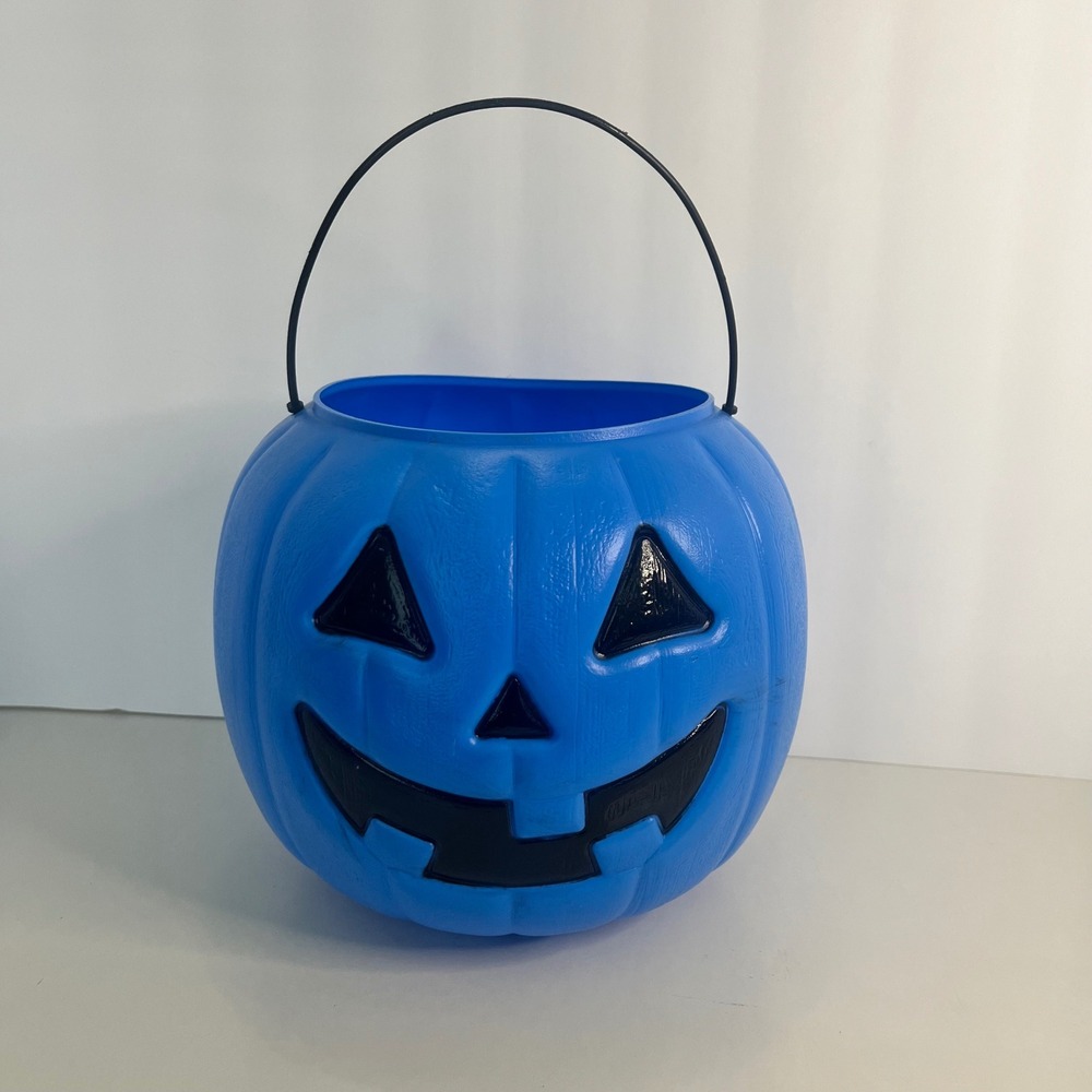 General Foam Plastics Blue Halloween Pumpkin Blow Mold Pail Treat Bucket USA